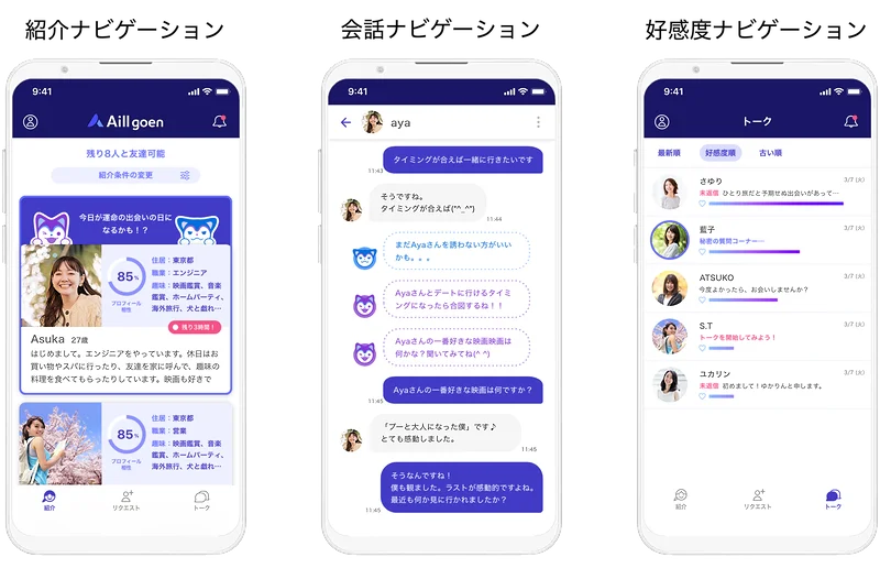 3つのAIナビゲーションが恋愛をサポート