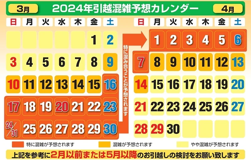 2024年引越混雑予想カレンダー