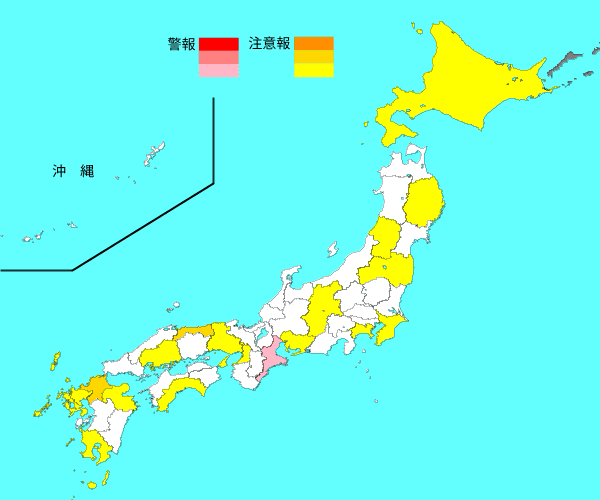 2024年第48週(11月25日から12月1日まで)のインフルエンザ流行マップ(国立感染研究所)