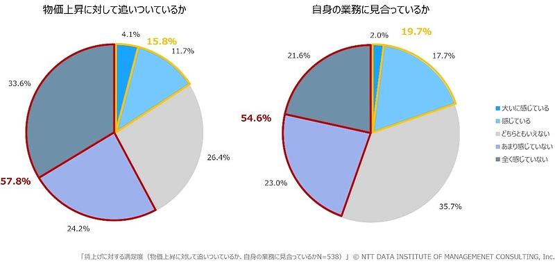 賃上げに対する満足度(物価上昇に対して追いついているか、自身の業務に見合っているか、N=538)
