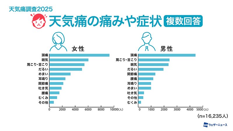 天気痛の痛みや症状（複数回答）