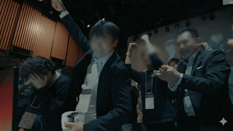 試合に勝利して喜んでいるようす