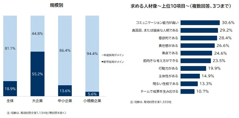 企業規模別の採用割合と求める人材像